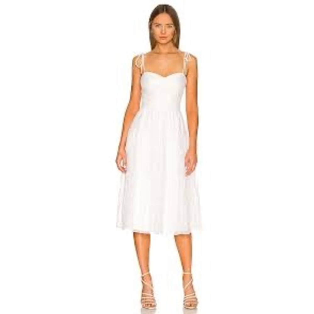 Amanda Uprichard Tula Dress White Sugar Embroidery Midi Tie Strap Size M REVOLVE